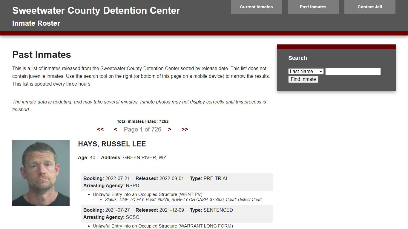 Jail Roster - sweetwater911.org